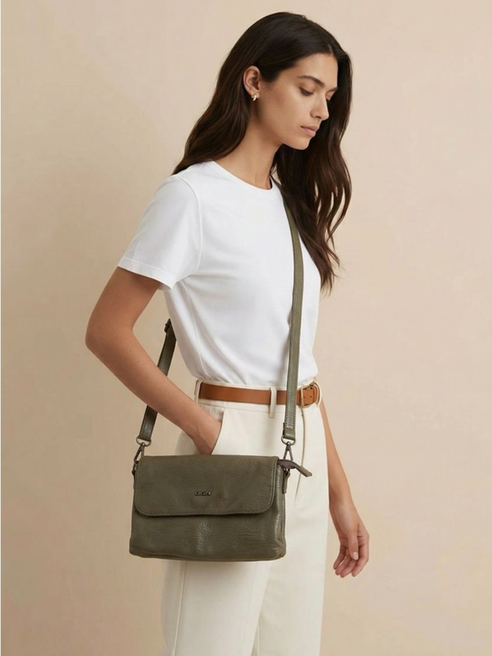 Chic Olive vegan Leather Crossbody Bag | Dion